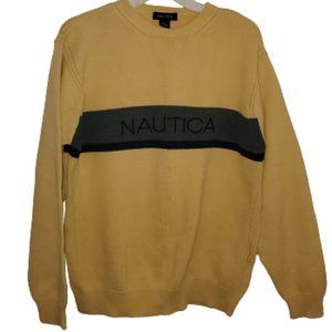 Nautica Men Crewneck Sweater Yellow Gray Size M